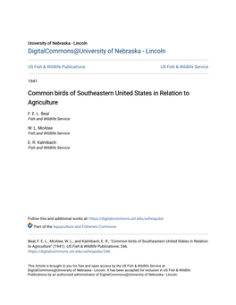Common Birds of Southeastern United States in Relation to Agriculture