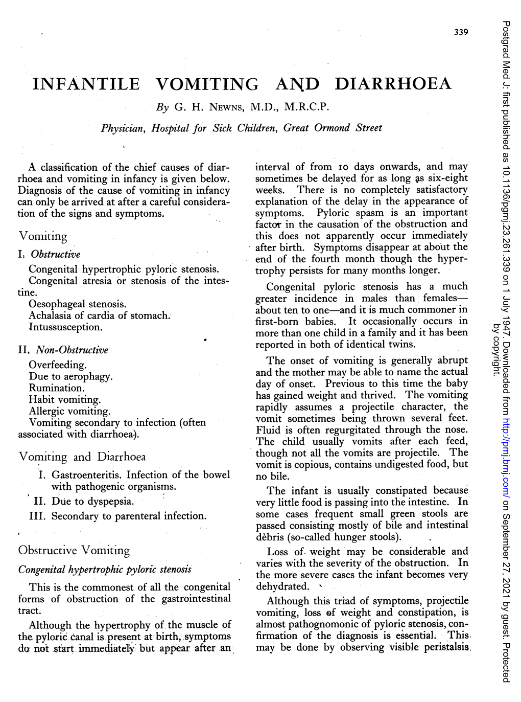 INFANTILE VOMITING and DIARRHOEA by G