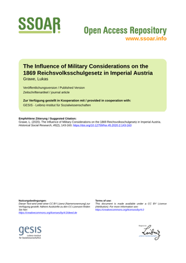 The Influence of Military Considerations on the 1869 Reichsvolksschulgesetz in Imperial Austria Grawe, Lukas