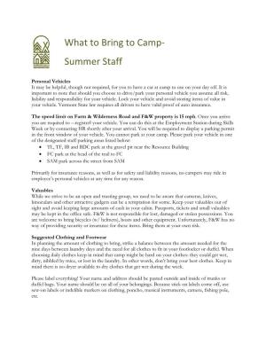 What to Bring to Camp- Summer Staff