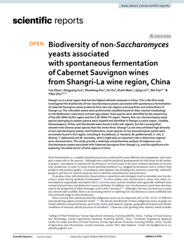 Biodiversity of Non-Saccharomyces Yeasts Associated With