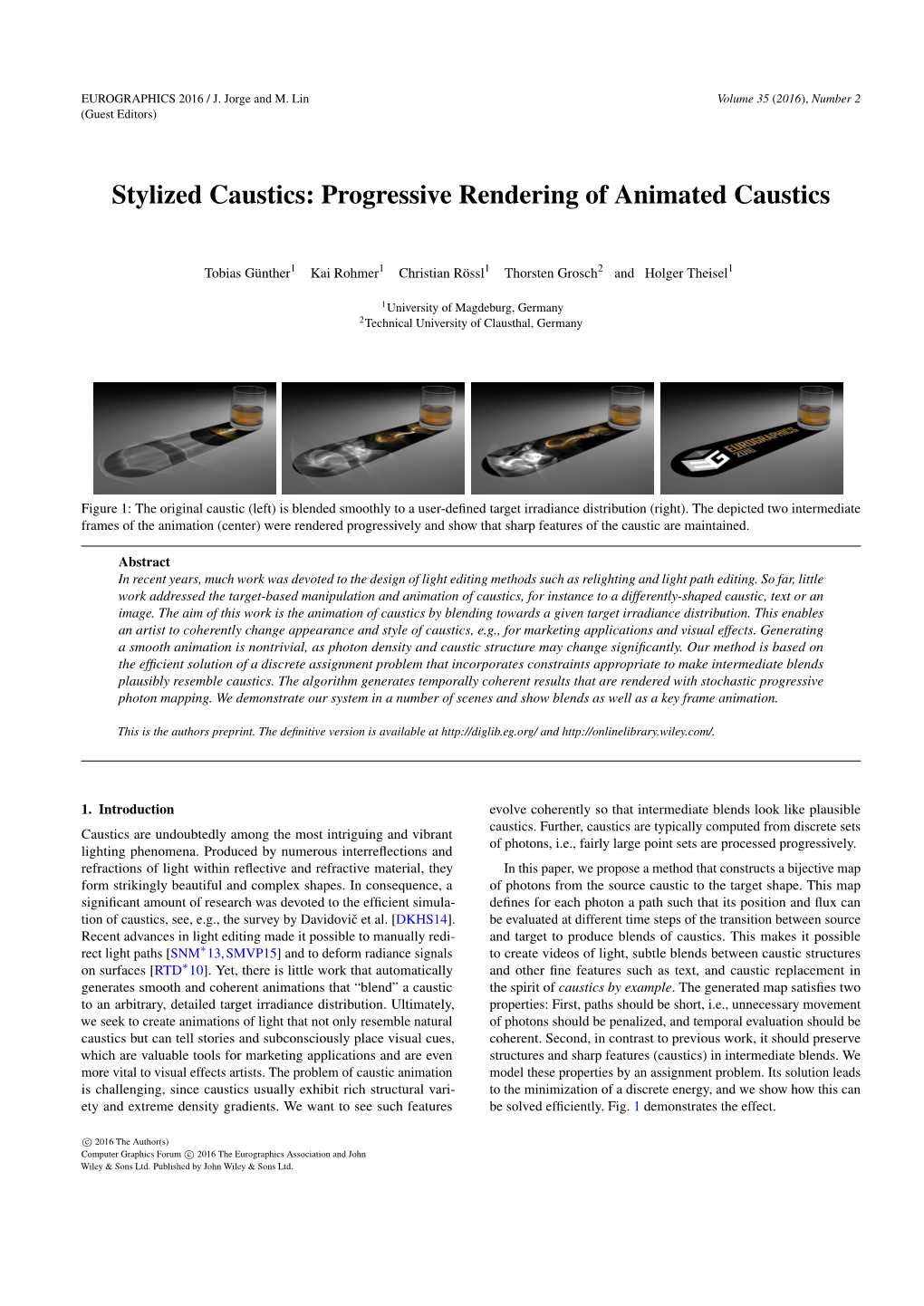 Stylized Caustics: Progressive Rendering of Animated Caustics