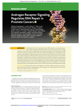Androgen Receptor Signaling Regulates DNA Repair in Prostate Cancers