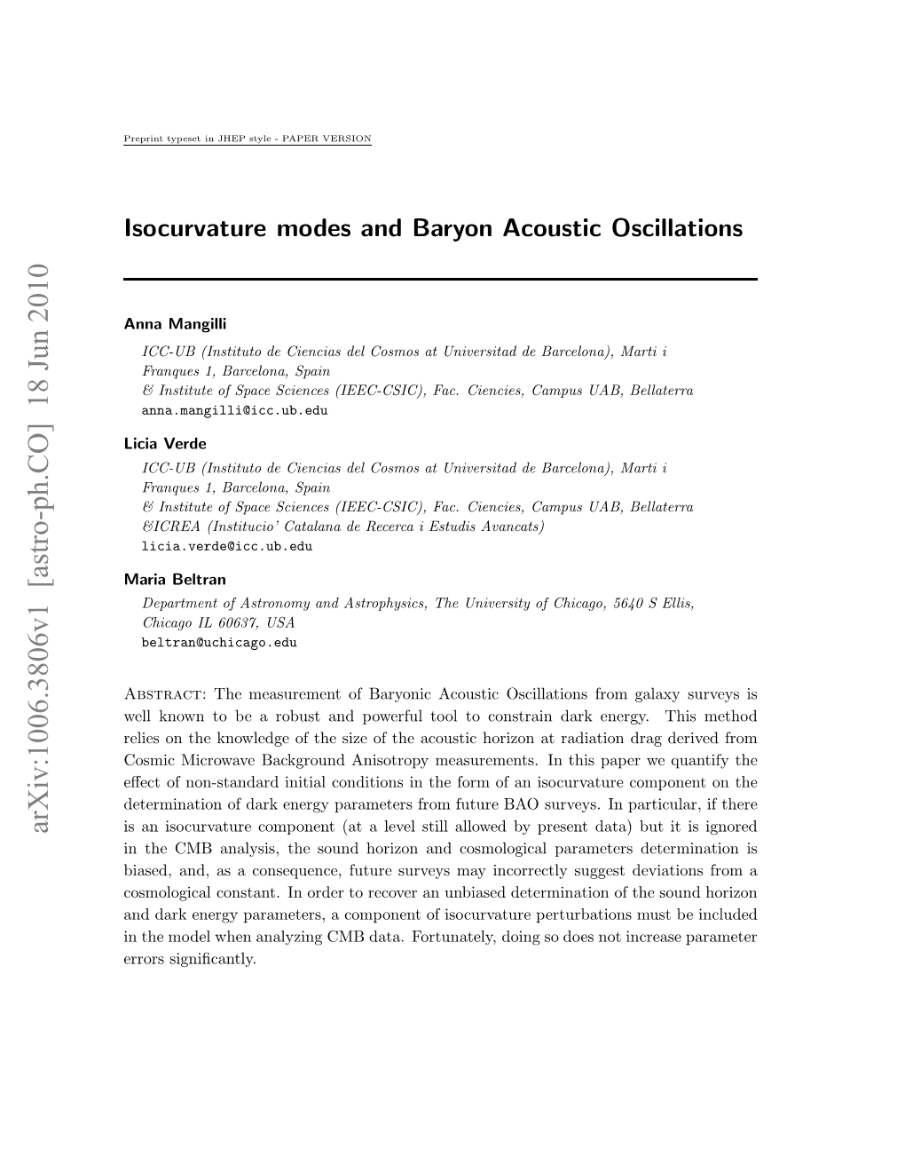 Isocurvature Modes and Baryon Acoustic Oscillations