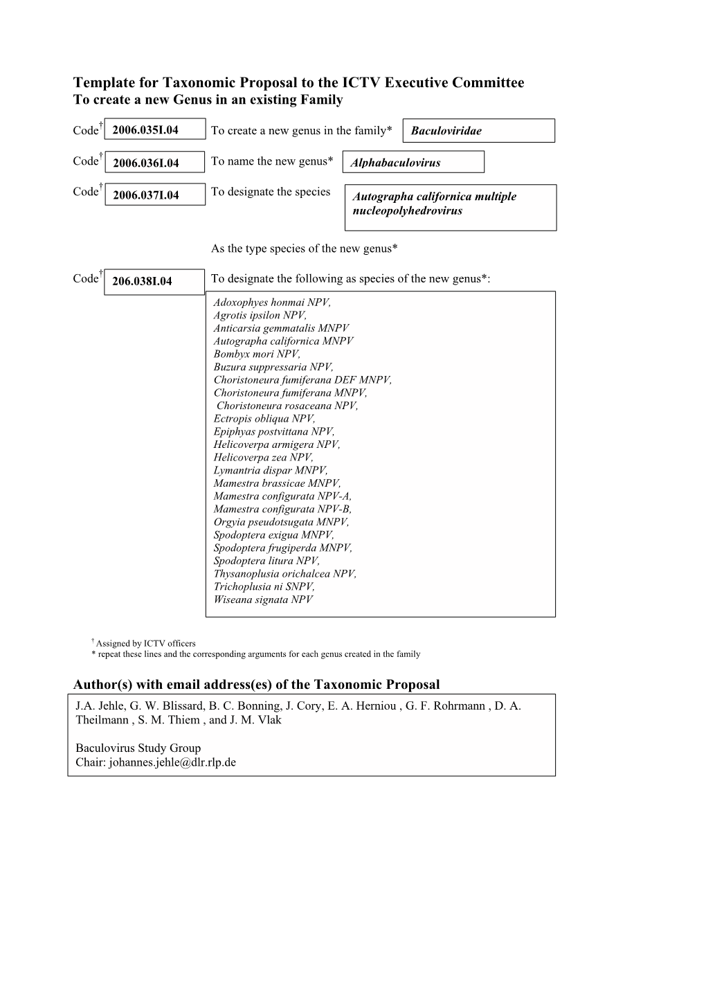 Template for Taxonomic Proposal to the ICTV Executive Committee to Create a New Genus in an Existing Family