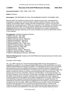 C DSPH Records of the Hull Philharmonic Society 1881-2012