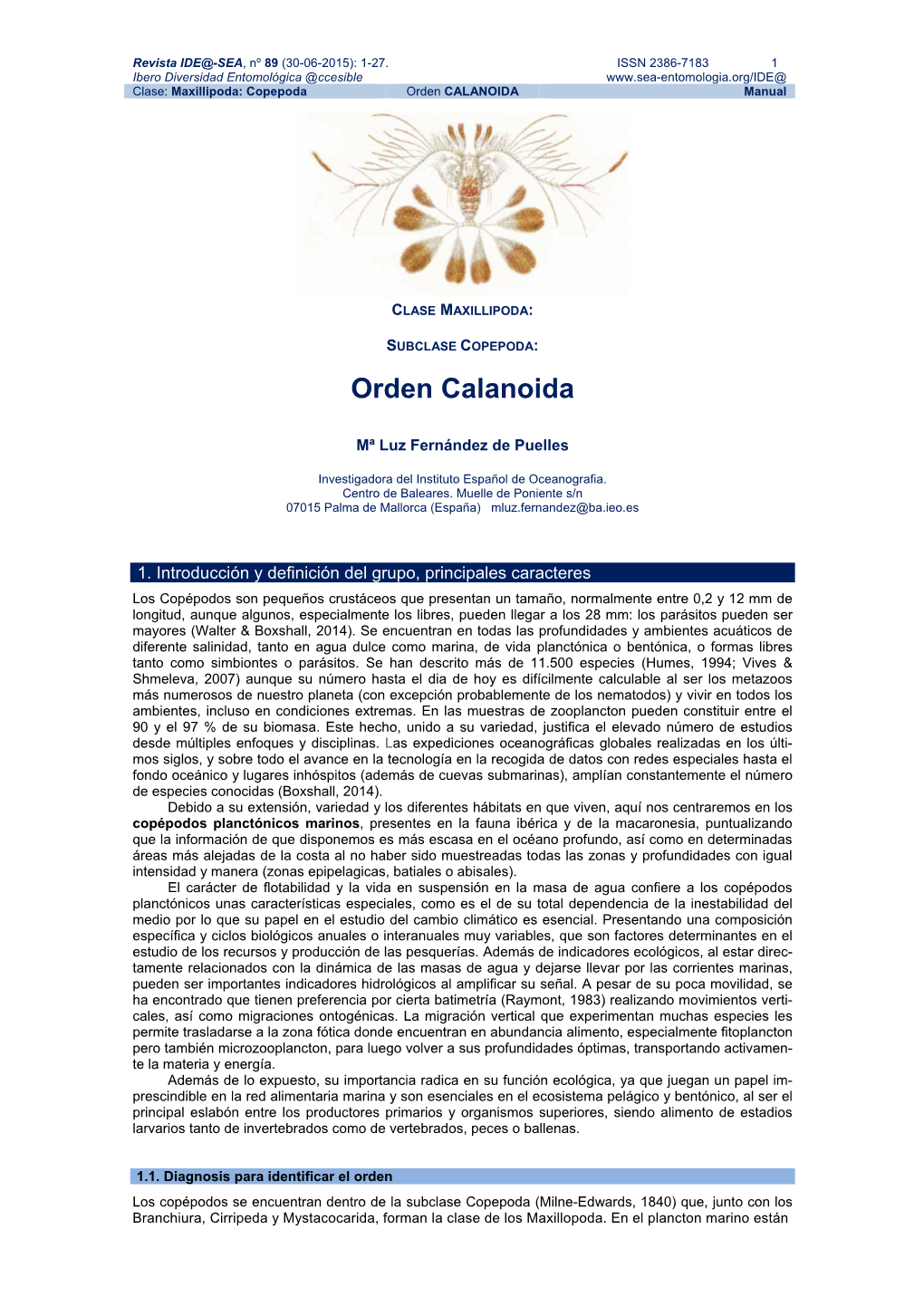 Orden CALANOIDA Manual