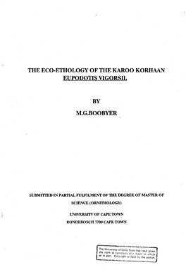 The Eco-Ethology of the Karoo Korhaan Eupodotis Virgorsil