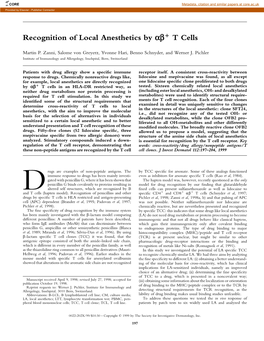 Recognition of Local Anesthetics by Αβ+ T Cells