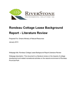 Rondeau Cottage Lease Background Report - Literature Review