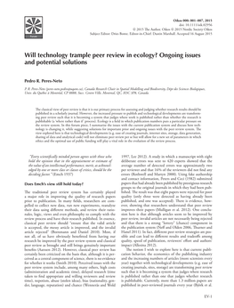 Will Technology Trample Peer Review in Ecology? Ongoing Issues and Potential Solutions