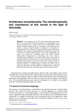 Architecture and Philosophy: the Interdisciplinarity and Coexistence of Two Worlds in the Light of Ethereality