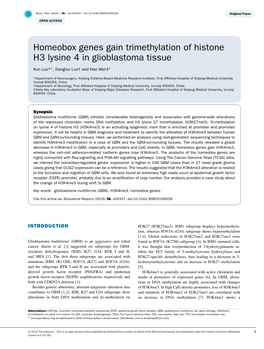 Homeobox Genes Gain Trimethylation of Histone H3 Lysine 4 in Glioblastoma Tissue