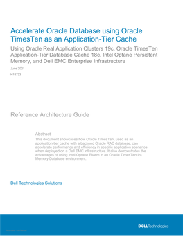 Accelerate Oracle Database Using Oracle Timesten As an Application-Tier Cache