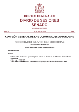 Senado. Comisión General CCAA. DDSS. 30.04.20