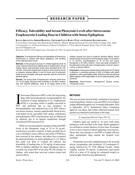 Efficacy, Tolerability and Serum Phenytoin Levels After Intravenous Fosphenytoin Loading Dose in Children with Status Epilepticus