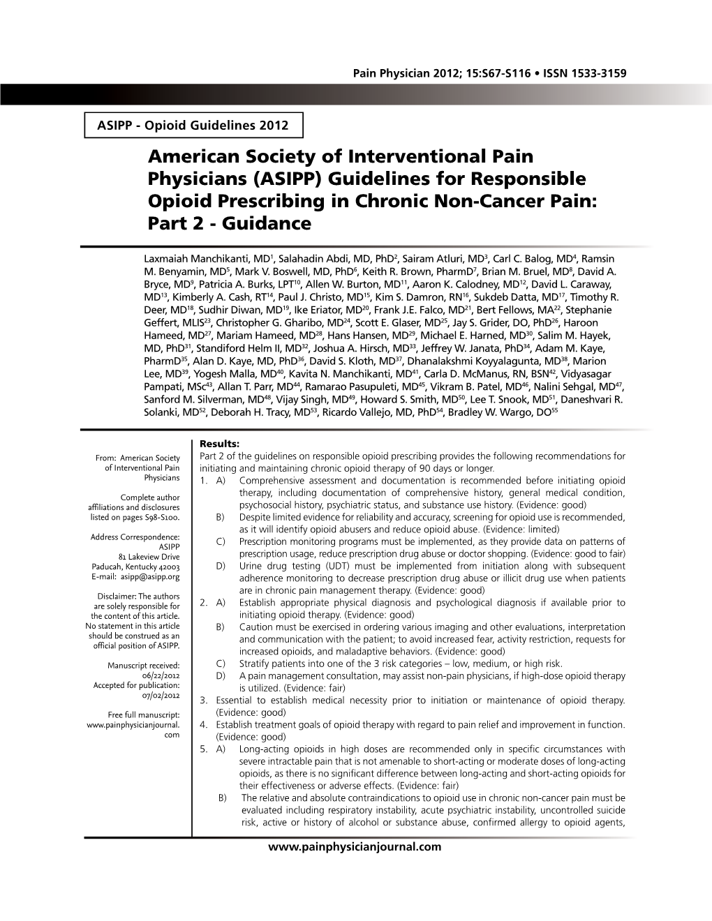 Guidelines for Responsible Opioid Prescribing in Chronic Non-Cancer Pain: Part 2 - Guidance