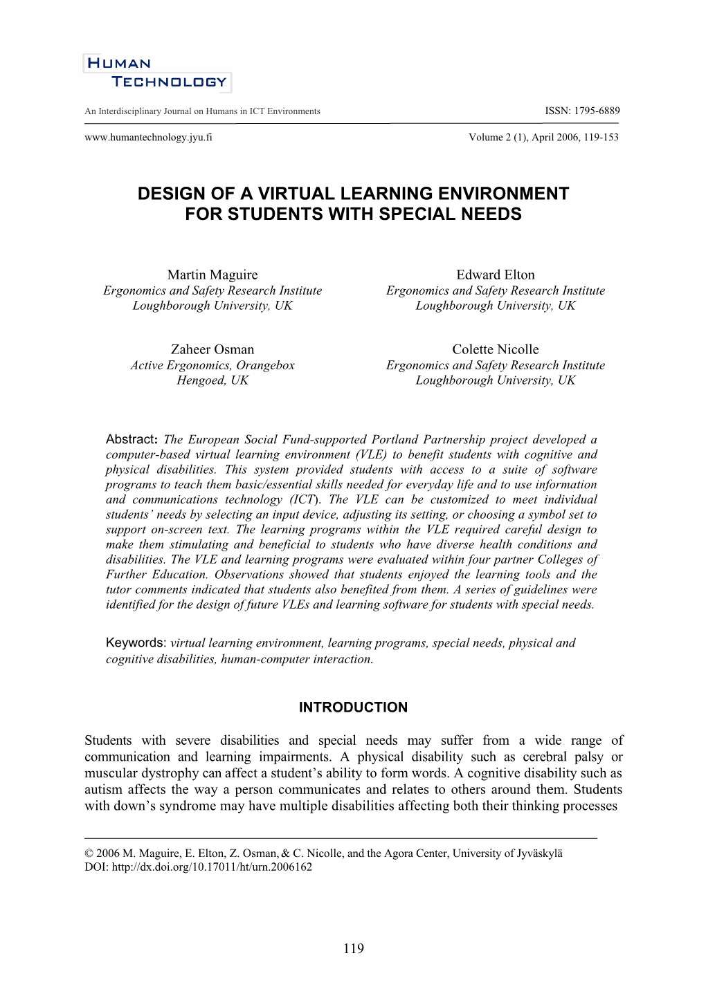 Design of a Virtual Learning Environment for Students with Special Needs