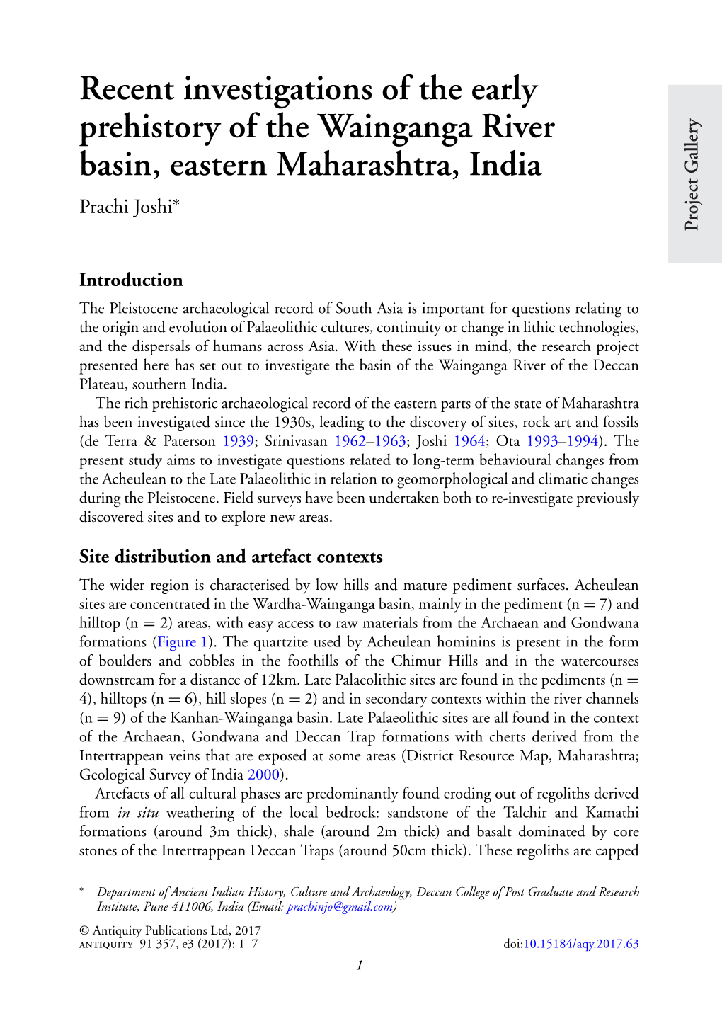 Recent Investigations of the Early Prehistory of the Wainganga River