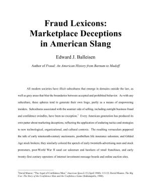 Fraud Lexicons: Marketplace Deceptions in American Slang