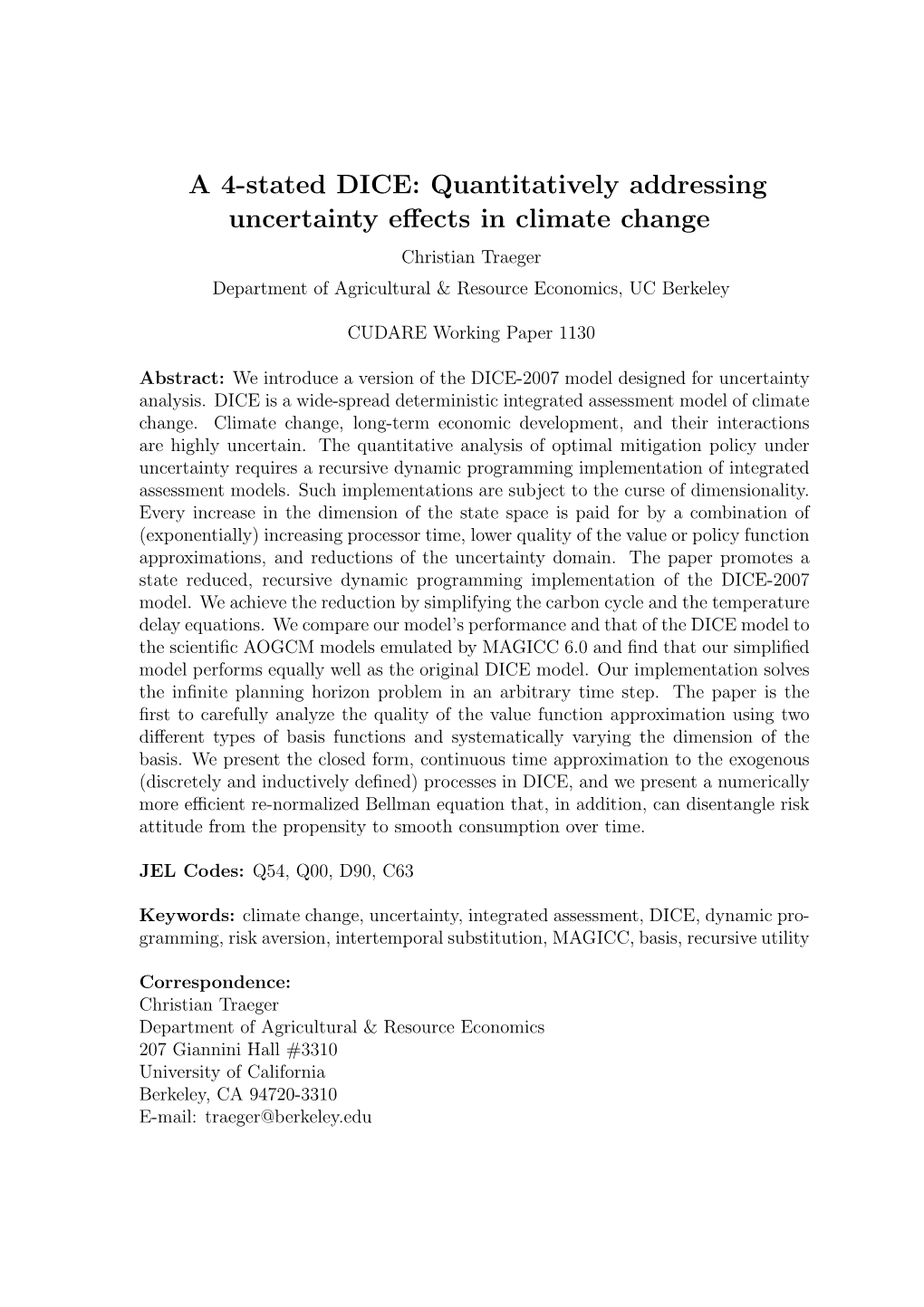 A 4-Stated DICE: Quantitatively Addressing Uncertainty Effects In