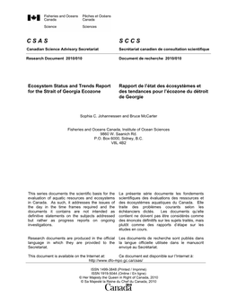 Ecosystem Status and Trends Report for the Strait of Georgia Ecozone