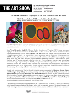 The ADAA Announces Highlights of the 2016 Edition of the Art Show