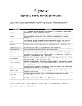 Espresso Based Beverage Recipes