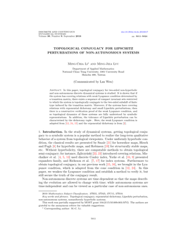 Topological Conjugacy for Lipschitz Perturbations of Non-Autonomous Systems