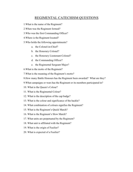 Regimental Catechism Questions