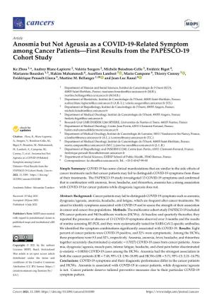 Anosmia but Not Ageusia As a COVID-19-Related Symptom Among Cancer Patients—First Results from the PAPESCO-19 Cohort Study
