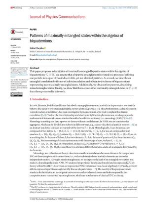 Patterns of Maximally Entangled States Within the Algebra of Biquaternions