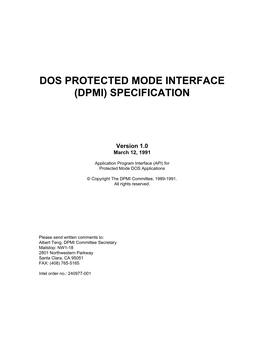 Dos Protected Mode Interface (Dpmi) Specification