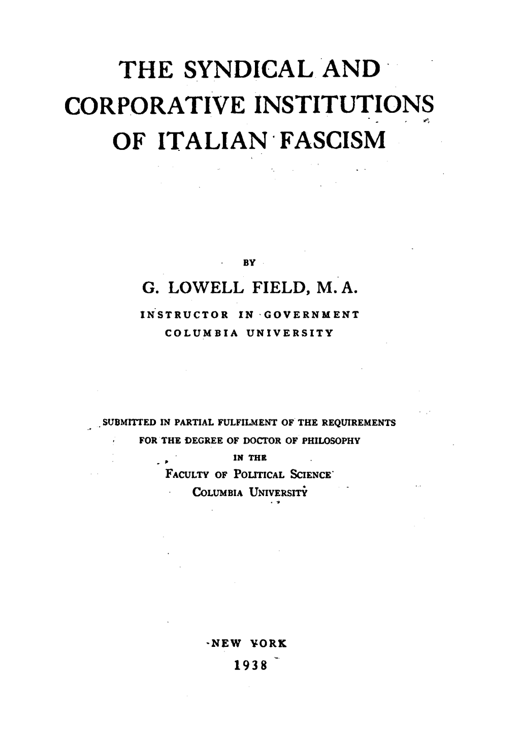 Corporative Institutions of Italian·Fascism
