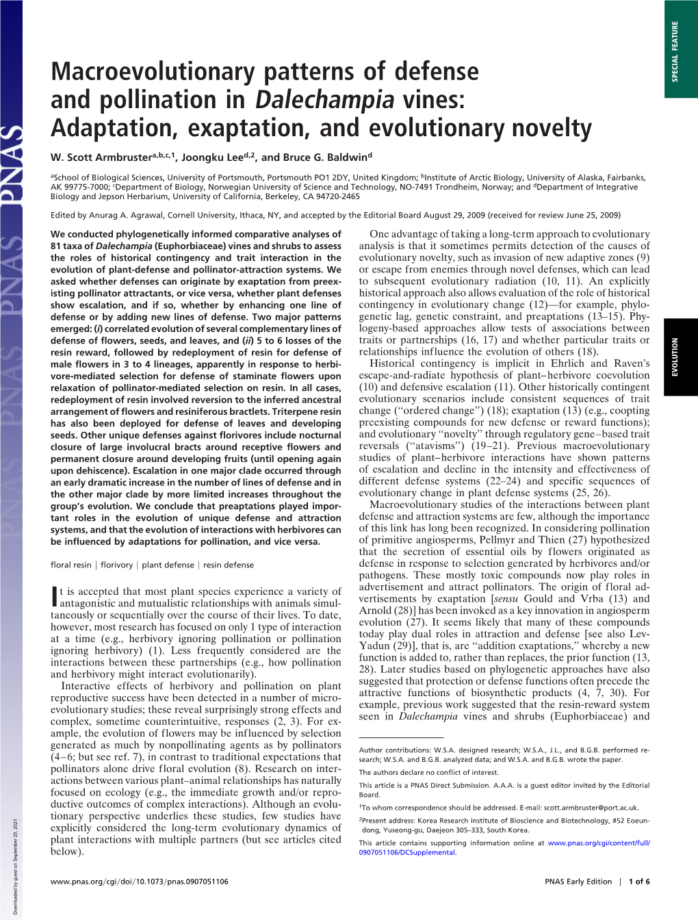 Macroevolutionary Patterns of Defense and Pollination in Dalechampia