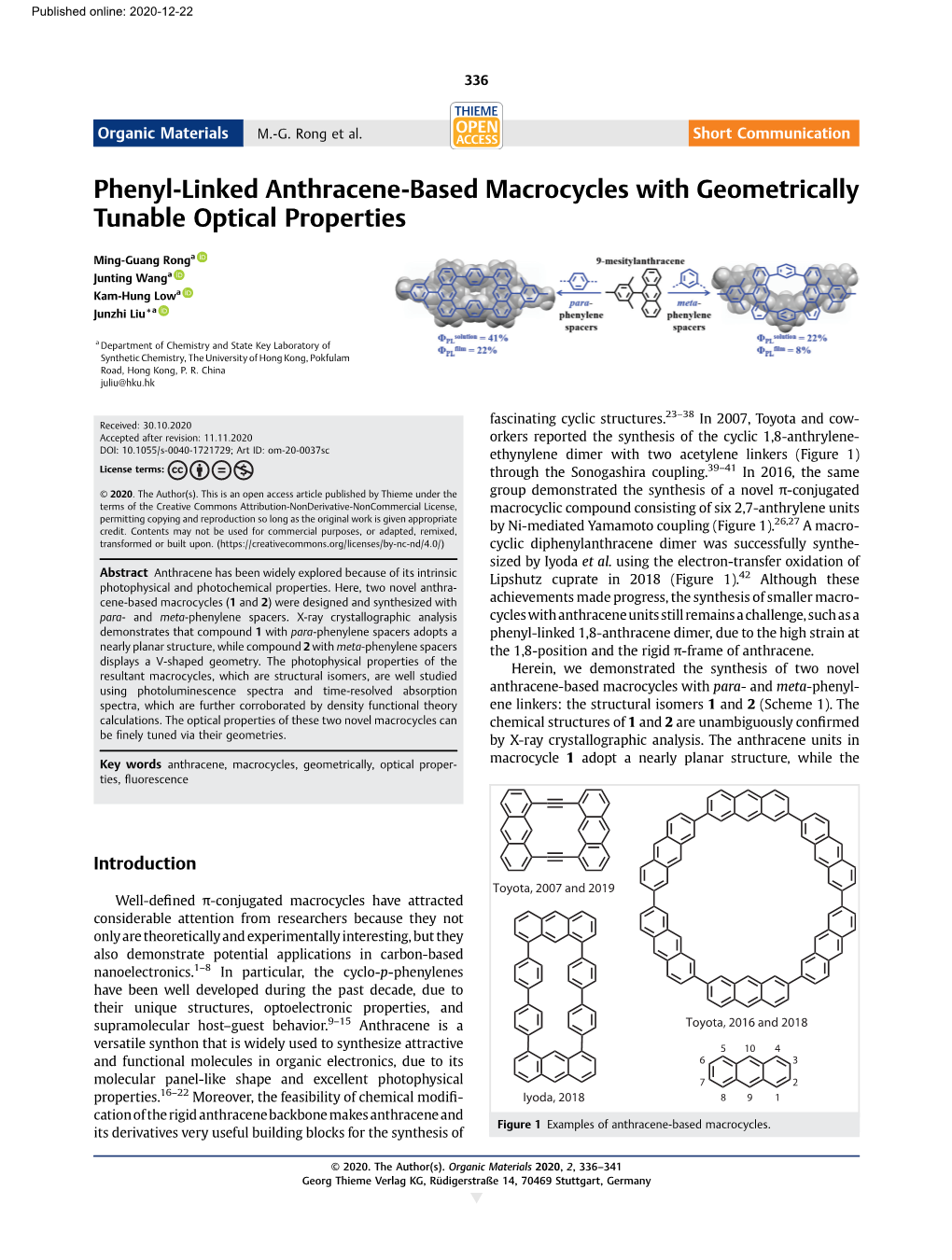 Phenyl-Linked Anthracene-Based Macrocycles with Geometrically Tunable Optical Properties