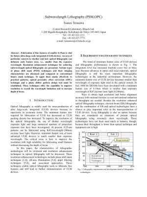 Subwavelength Lithography (PSM,OPC) Tsuneo Terasawa