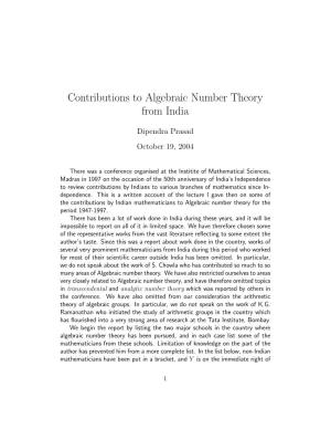 Contributions to Algebraic Number Theory from India