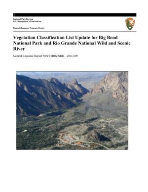Vegetation Classification List Update for Big Bend National Park and Rio Grande National Wild and Scenic River