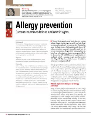 Allergy Prevention Current Recommendations and New Insights