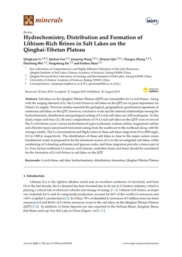Hydrochemistry, Distribution and Formation of Lithium-Rich Brines in Salt Lakes on the Qinghai-Tibetan Plateau