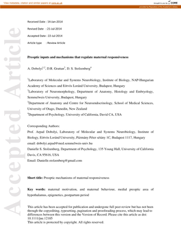 Preoptic Inputs and Mechanisms That Regulate Maternal Responsiveness