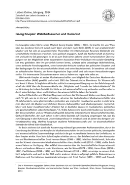 Leibniz Online, Jahrgang 2014 Georg Knepler: Wahrheitssucher Und