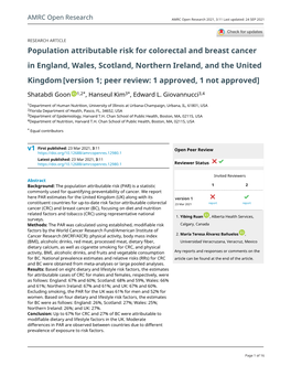 Population Attributable Risk for Colorectal and Breast Cancer in England, Wales, Scotland, Northern Ireland, and the United