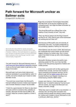 Path Forward for Microsoft Unclear As Ballmer Exits 23 August 2013, by Rob Lever