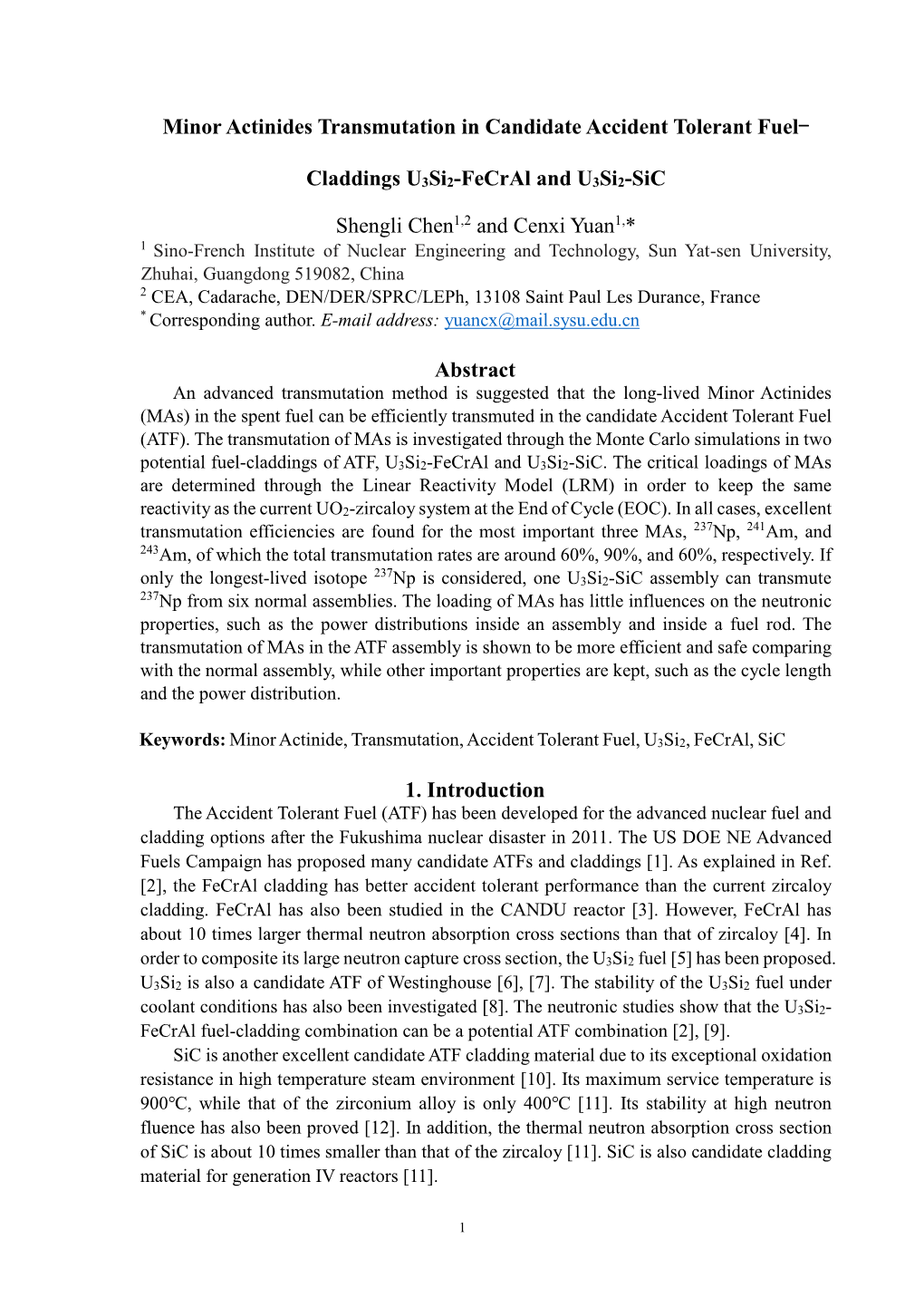 Minor Actinides Transmutation in Candidate Accident Tolerant Fuel