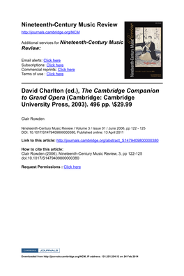 The Cambridge Companion to Grand Opera (Cambridge: Cambridge University Press, 2003)
