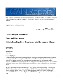 China's Iron Rice Bowl Transforms Into Government Checks Grain And