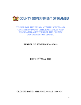 Tender for the Design, Construction and Commissioning of Githurai Market and Associated Amenities for the County Government of Kiambu