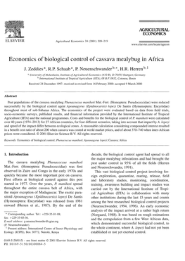 Economics of Biological Control of Cassava Mealybug in Africa